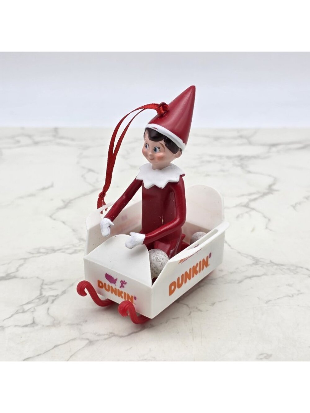 Dunkin Donuts 2022 Elf on the Shelf Christmas Ornament Munchkin Sleigh Ltd Ed